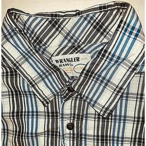 Wrangler Jeans Co Mens 2XL Shirt Blue Black White Plaid Button L S Soft Cotton